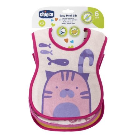 Chicco Easy Meal Bib - Frottír Előke Vízálló Hátlappal 3Db-Os Rózsaszín